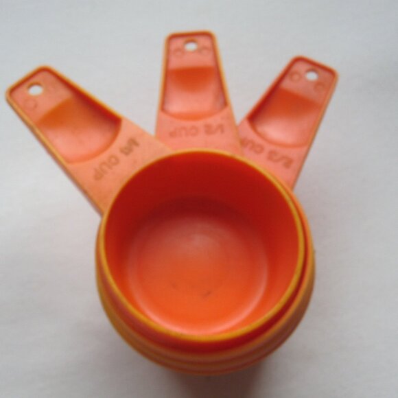 Vintage Tupperware Orange Measuring Cup Partial Set: 1/4, 1/3, 2/3 - Picture 1 of 2